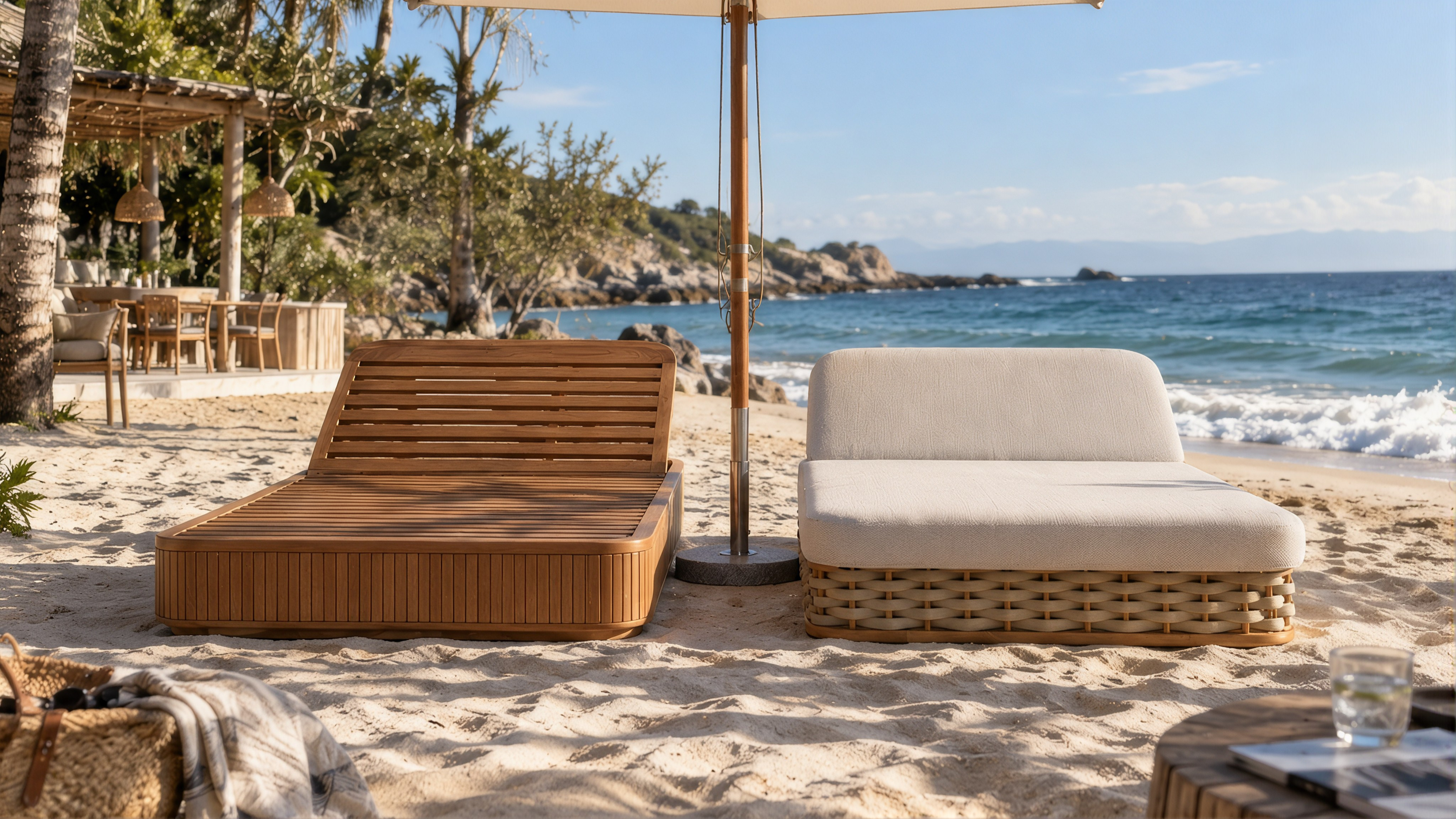 Outdoor lounge furniture overlooking the coast