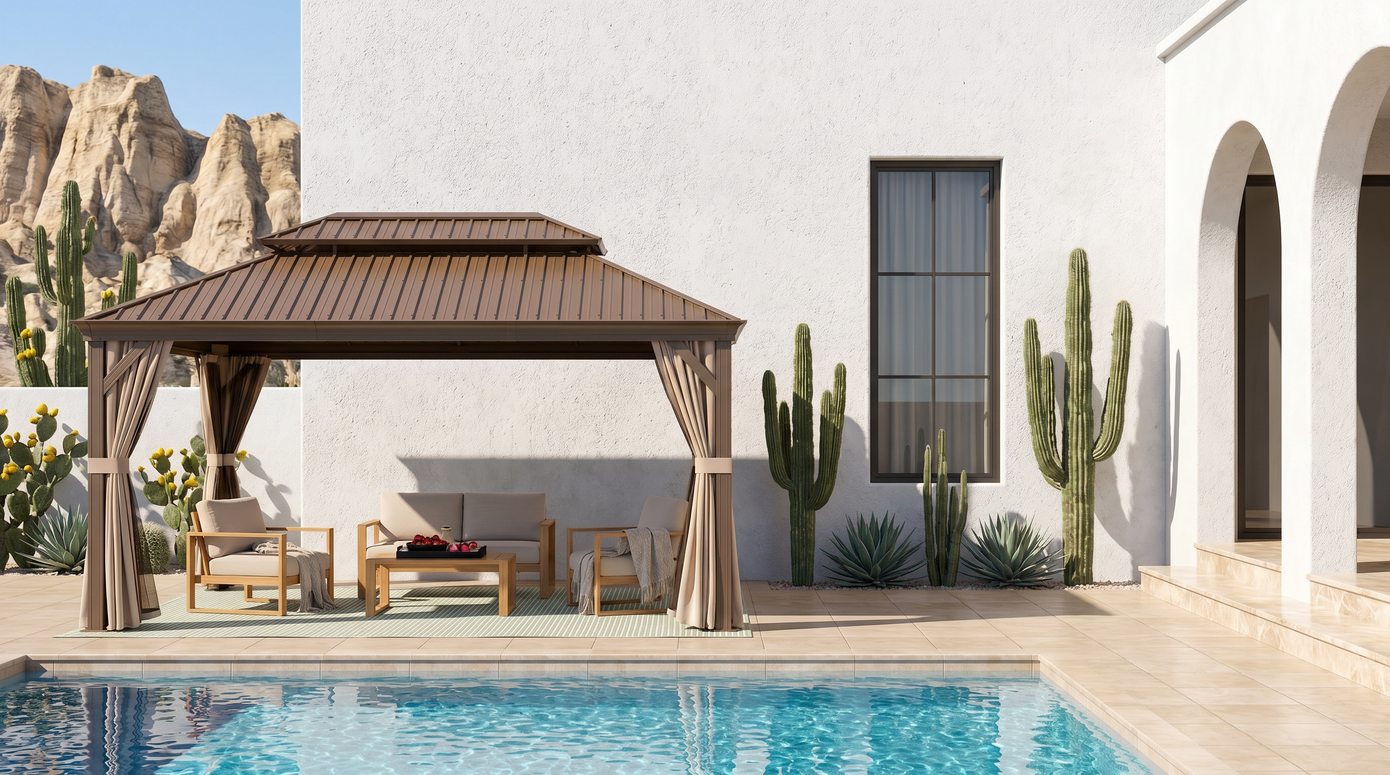 Outdoor furniture and shade setting