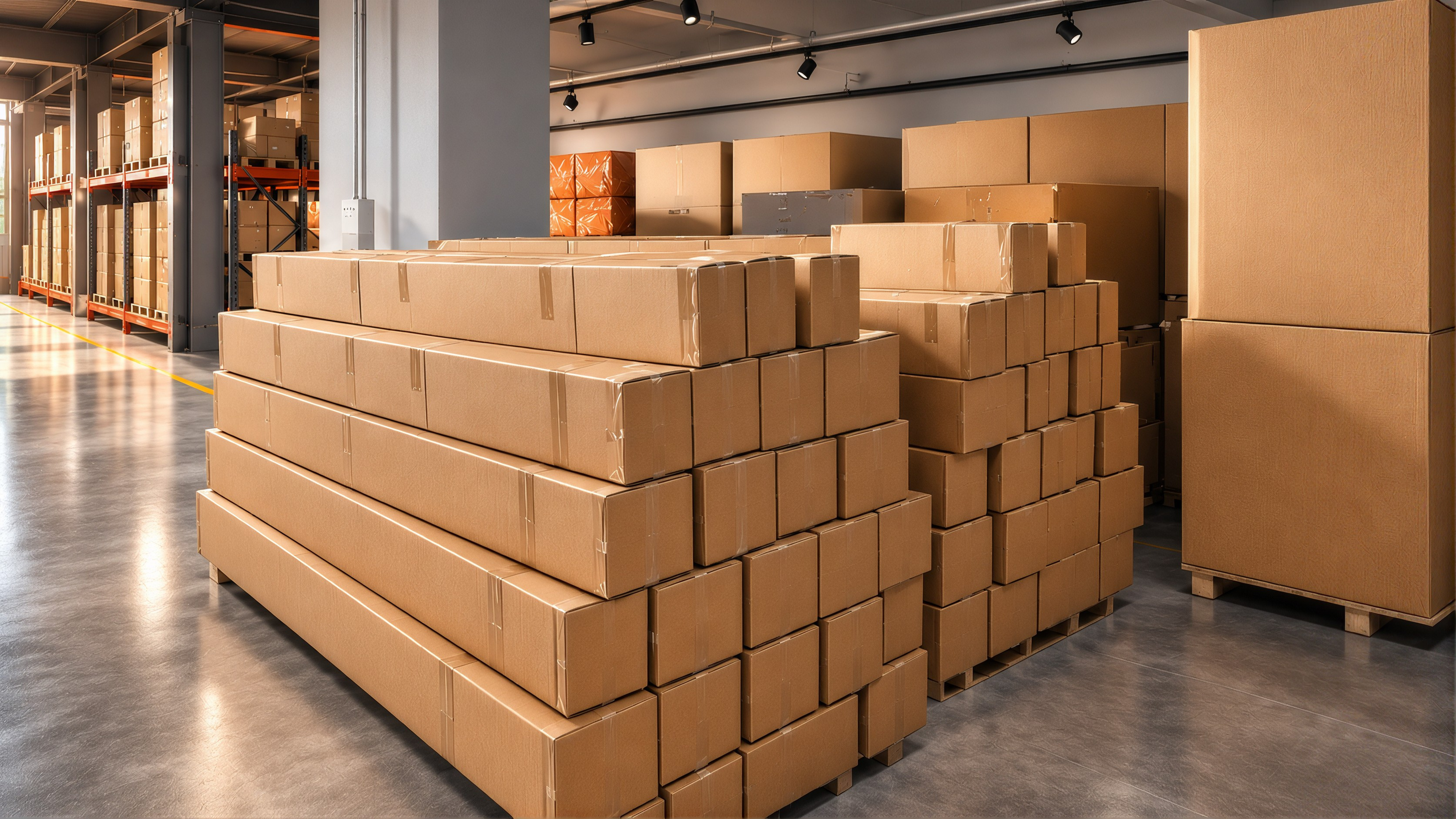 Packed cartons staged for shipment