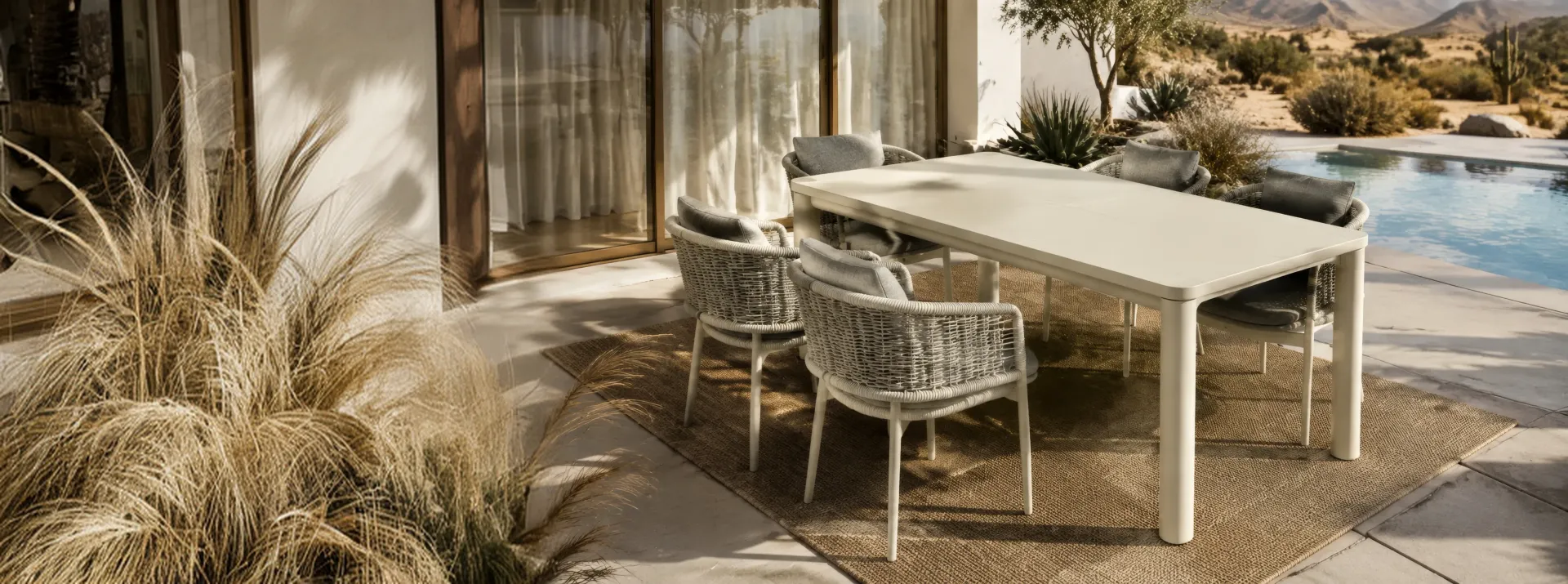 Outdoor dining collection beside a pool
