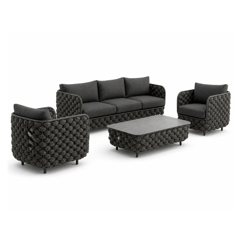 Outdoor Conversation Set — Black 02, front three-quarter product view