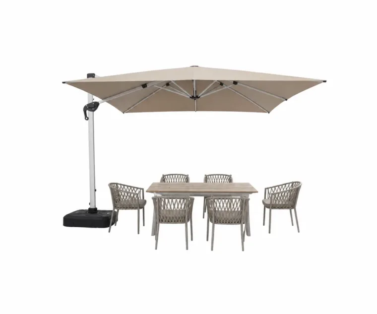 Outdoor Dining Set — Beige 01, front three-quarter product view