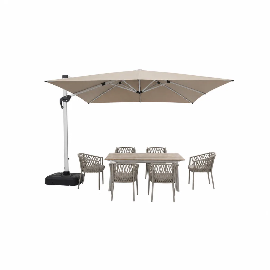 Outdoor Dining Set — Beige 01, front three-quarter product view