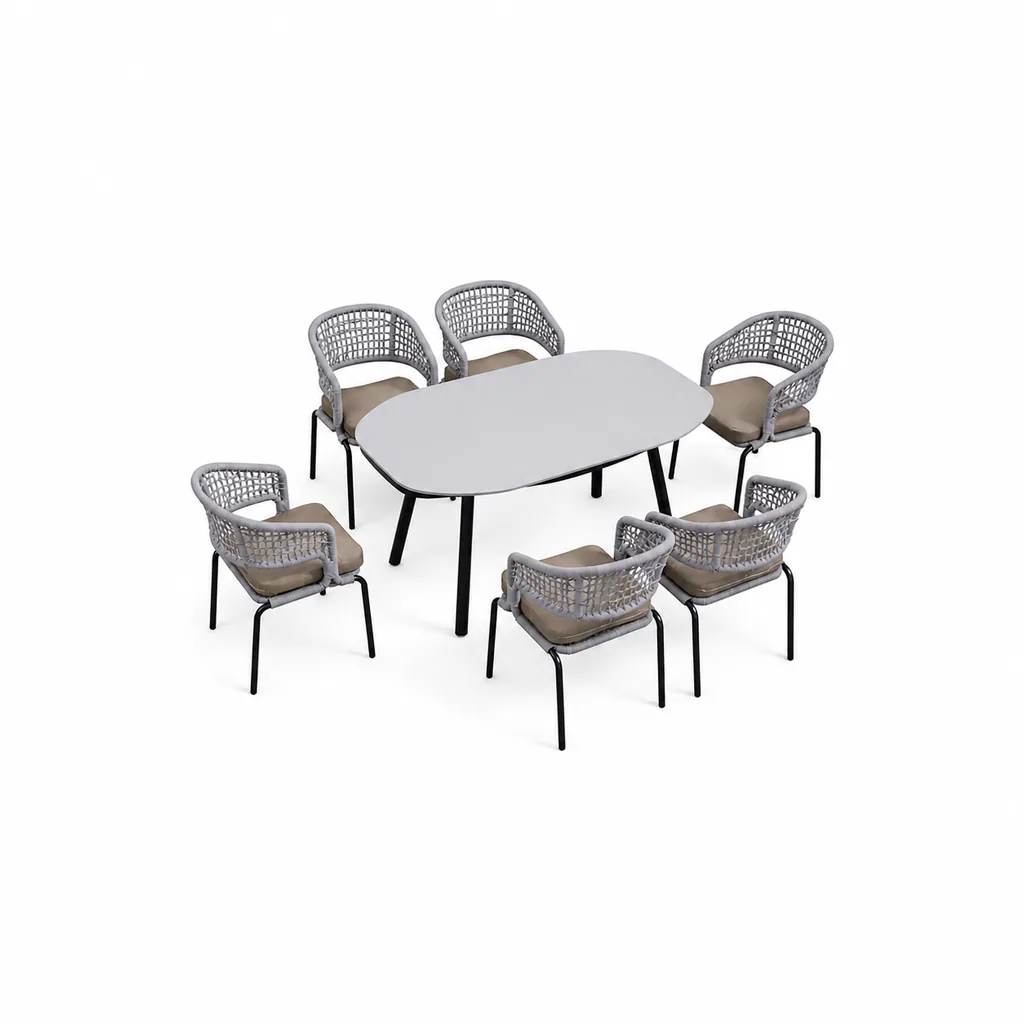 Outdoor Dining Set — Gray 04, front three-quarter product view