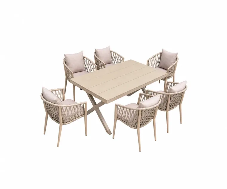 Outdoor Dining Set — Beige 02, front three-quarter product view