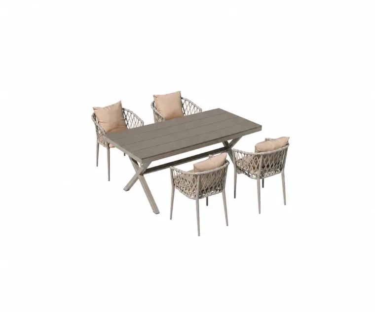 Outdoor Dining Set — Beige 03, front three-quarter product view