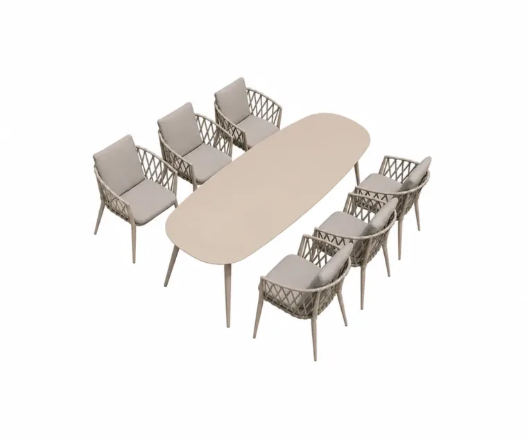 Outdoor Dining Set — Beige 04, front three-quarter product view