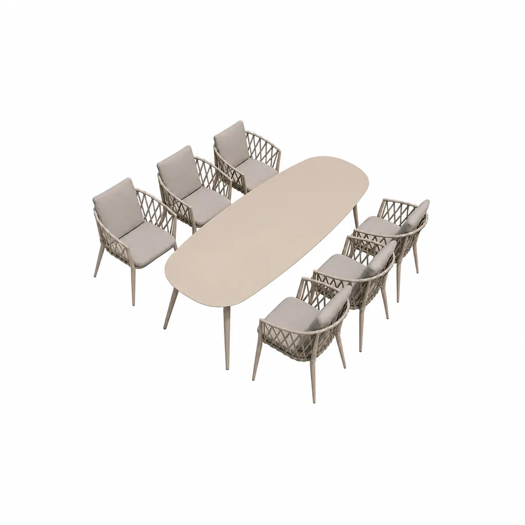 Outdoor Dining Set — Beige 04, front three-quarter product view