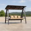 Porch Swing with Canopy — Black 01, shown in a styled outdoor setting