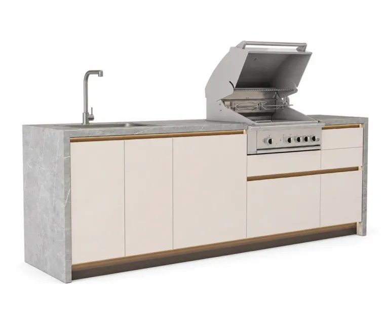 Outdoor BBQ Island — White 01, front three-quarter product view