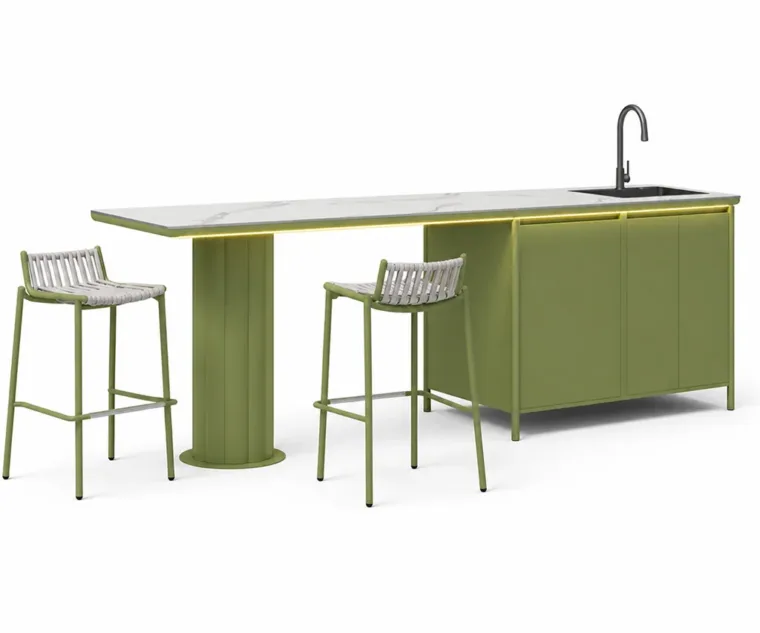 Outdoor Kitchen Island — Green 01, front three-quarter product view