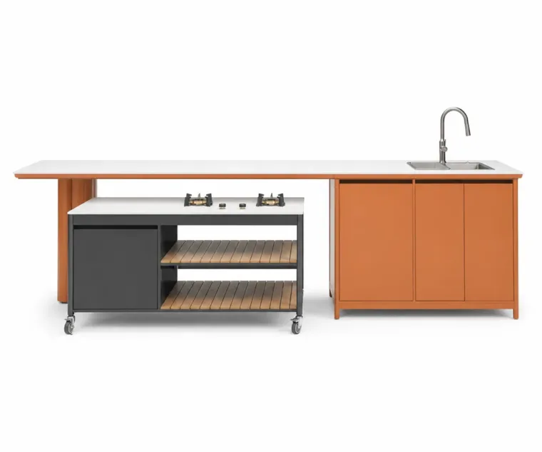 Outdoor Kitchen Island — Natural 01, front three-quarter product view