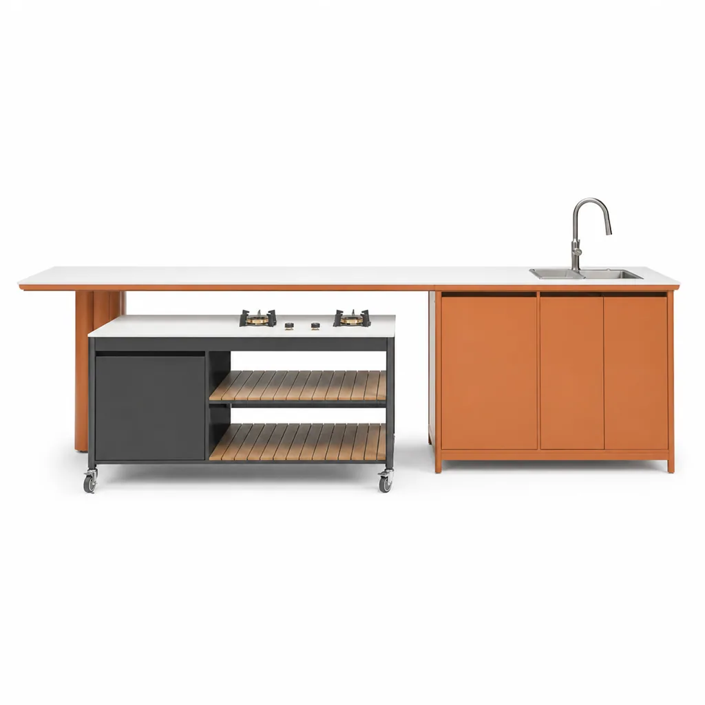 Outdoor Kitchen Island — Natural 01, front three-quarter product view