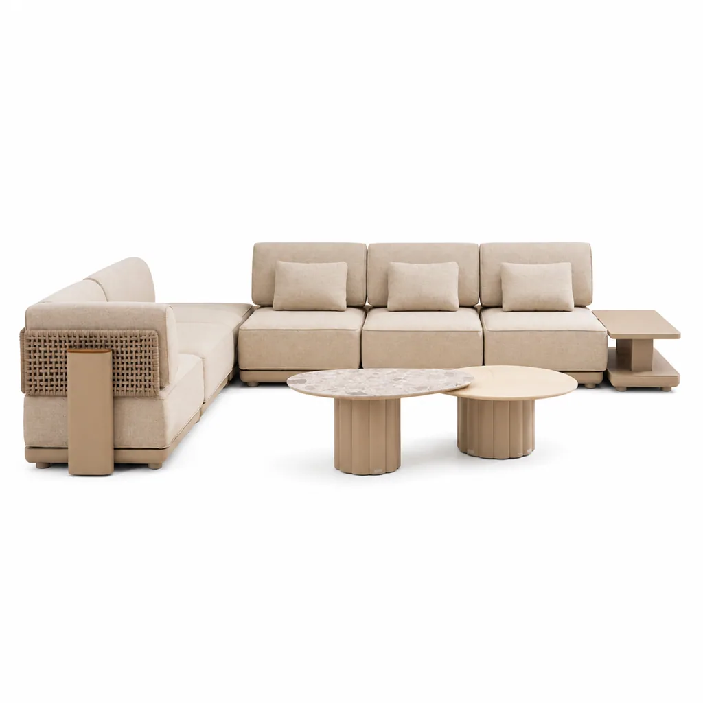 Outdoor Modular Sofa Set — Beige 03, front three-quarter product view