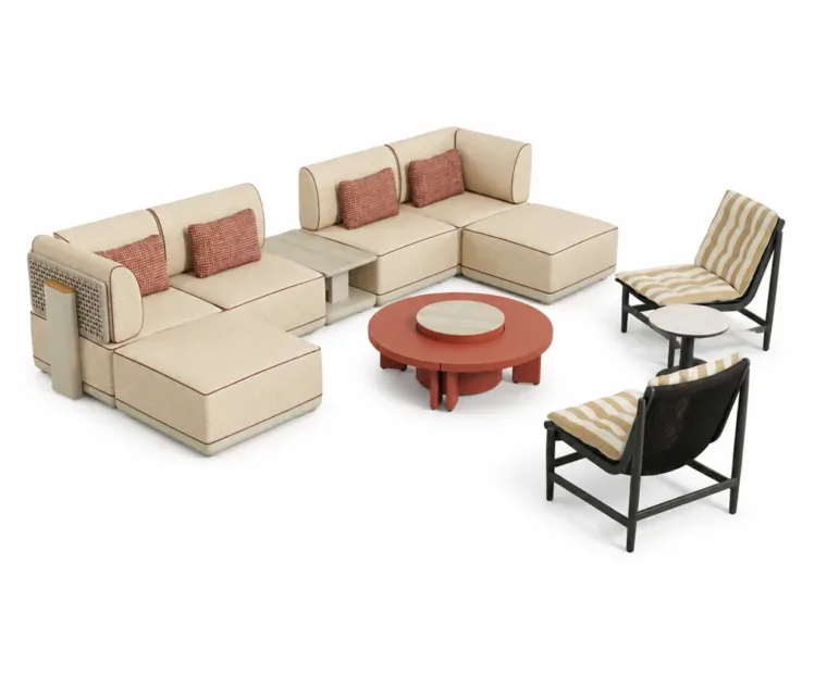 Outdoor Modular Sofa Set — Beige 04, front three-quarter product view
