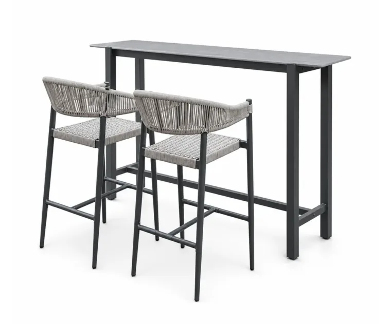 Outdoor Bar Dining Set — Gray 02, front three-quarter product view