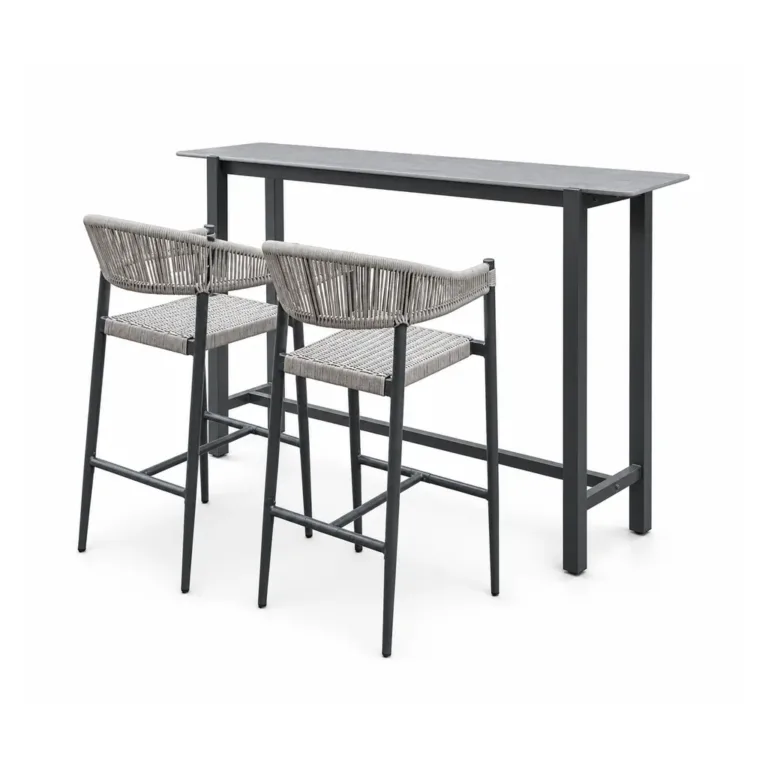 Outdoor Bar Dining Set — Gray 02, front three-quarter product view