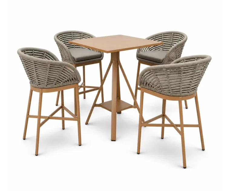 Outdoor Bar Dining Set — Beige 01, front three-quarter product view