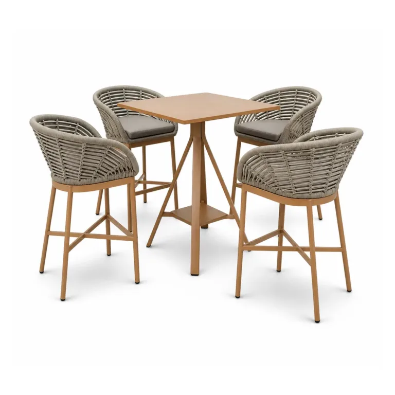 Outdoor Bar Dining Set — Beige 01, front three-quarter product view