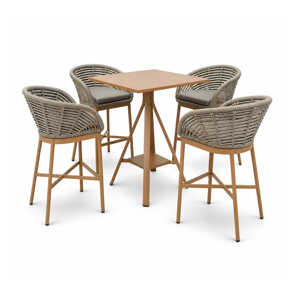 Outdoor Bar Dining Set — Beige 01, front three-quarter product view