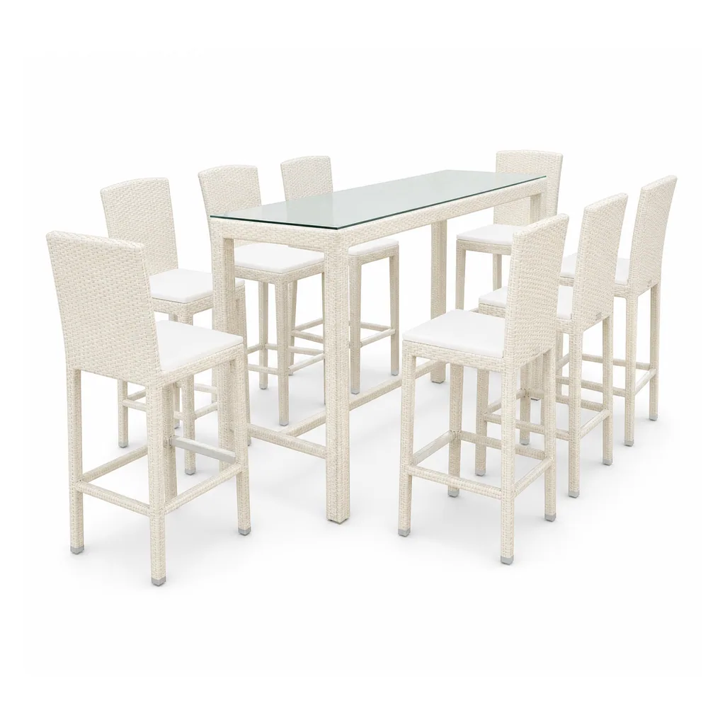Outdoor Bar Dining Set — Beige 02, front three-quarter product view