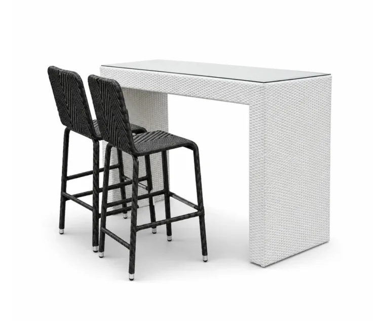 Outdoor Bar Dining Set — White 01, front three-quarter product view