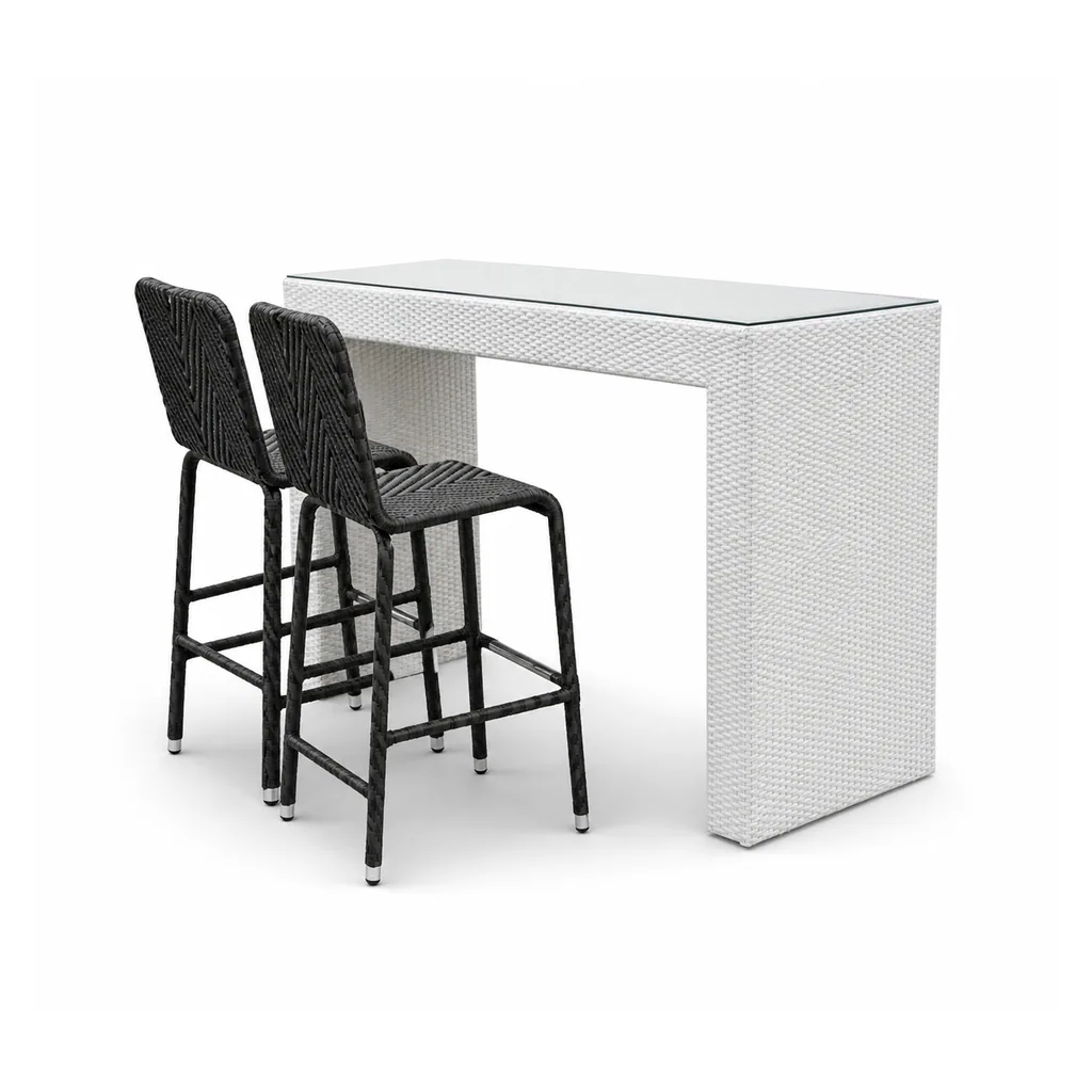Outdoor Bar Dining Set — White 01, front three-quarter product view