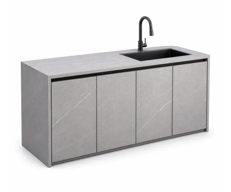 Outdoor Sink Cabinet — Gray 01, front three-quarter product view
