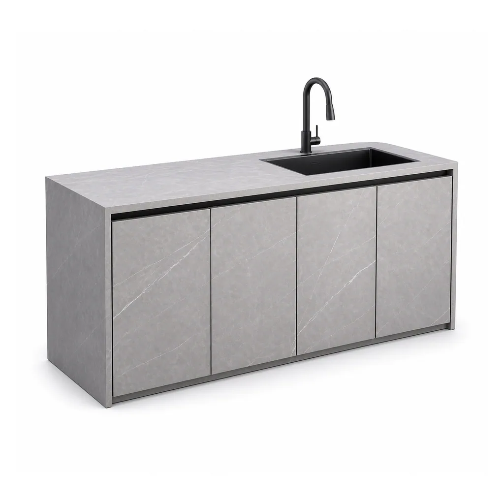 Outdoor Sink Cabinet — Gray 01, front three-quarter product view