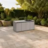 Outdoor Sink Cabinet — Gray 01, shown in a styled outdoor setting