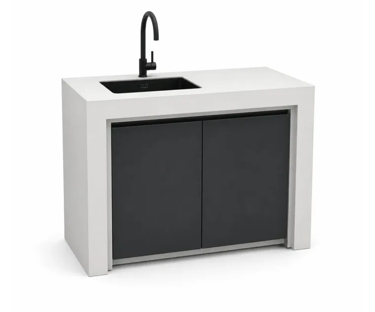Outdoor Sink Cabinet — Black 01, front three-quarter product view