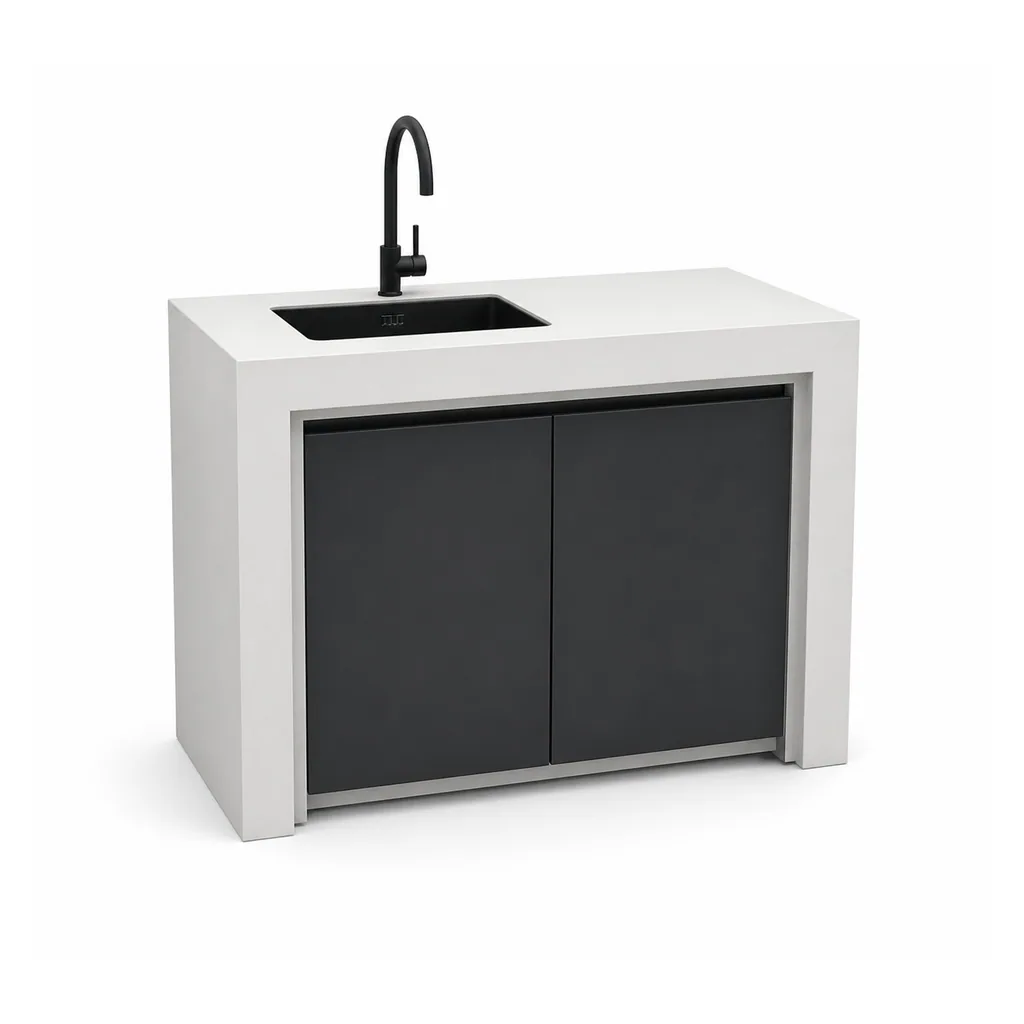 Outdoor Sink Cabinet — Black 01, front three-quarter product view