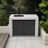 Outdoor Sink Cabinet — Black 01, shown in a styled outdoor setting