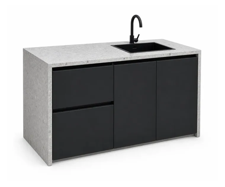 Outdoor Sink Cabinet — Black 03, front three-quarter product view
