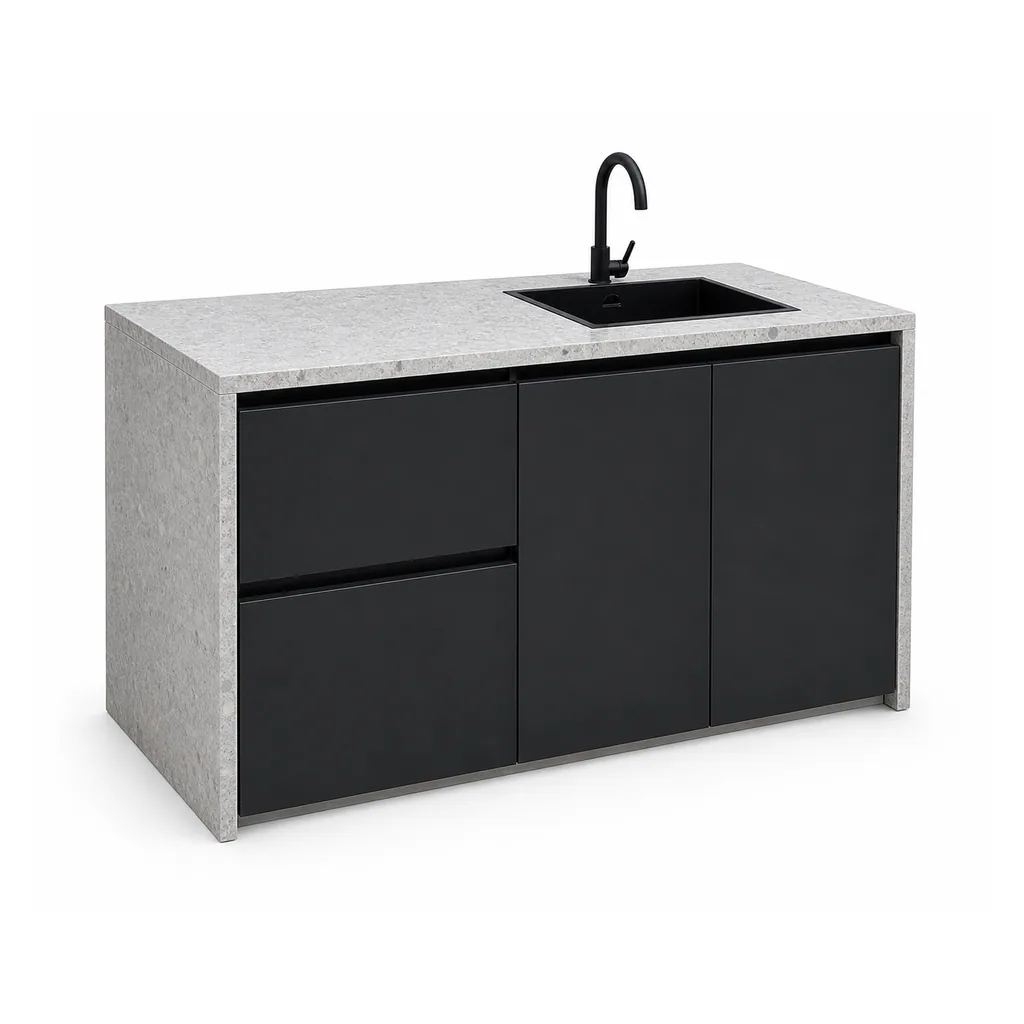 Outdoor Sink Cabinet — Black 03, front three-quarter product view