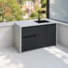 Outdoor Sink Cabinet — Black 03, shown in a styled outdoor setting