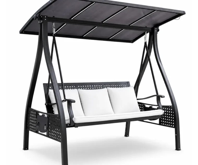 Porch Swing with Canopy — Black 02, front three-quarter product view