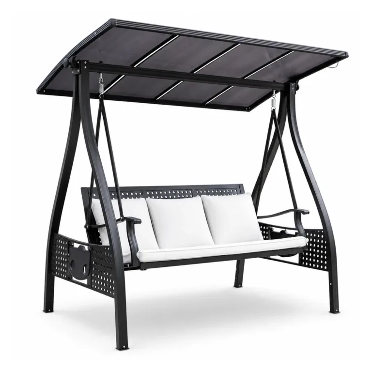 Porch Swing with Canopy — Black 02, front three-quarter product view