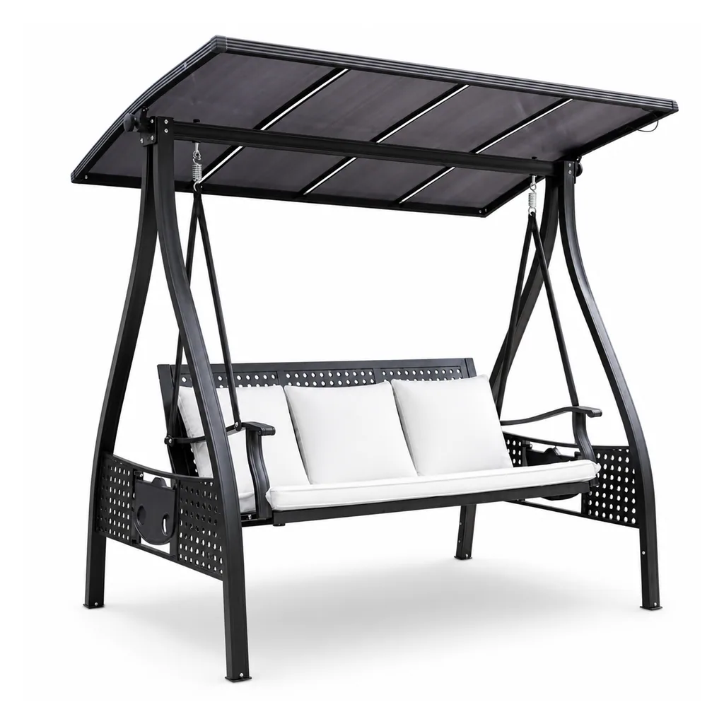Porch Swing with Canopy — Black 02, front three-quarter product view
