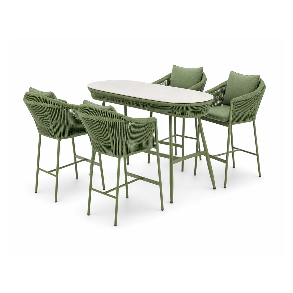 Outdoor Bar Dining Set — Green 01, front three-quarter product view