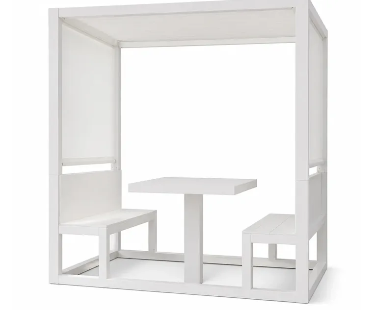Pergola Dining Booth — White 01, front three-quarter product view