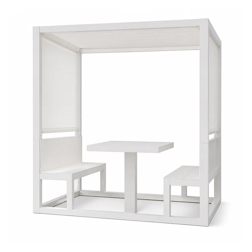 Pergola Dining Booth — White 01, front three-quarter product view