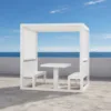 Pergola Dining Booth — White 01, shown in a styled outdoor setting